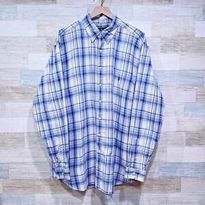 Ralph Lauren Plaid Oxford Button Down Shirt Blue White Cotton Mens 2XLT XXL Tall